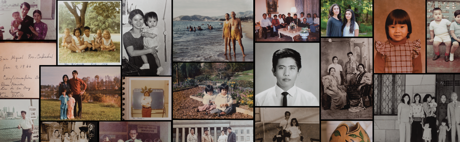 Collage of vintage photographs of Asian American people