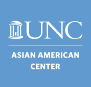 Logo for UNC Asian American Center. "UNC Asian American Center" is in white lettering within a blue square.
